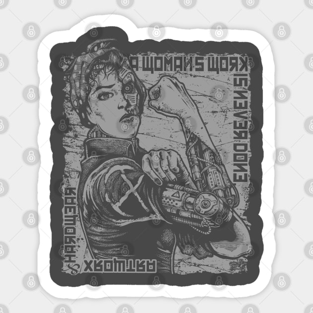 "A WOMANS WORK" (GREY) Sticker by joeyjamesartworx